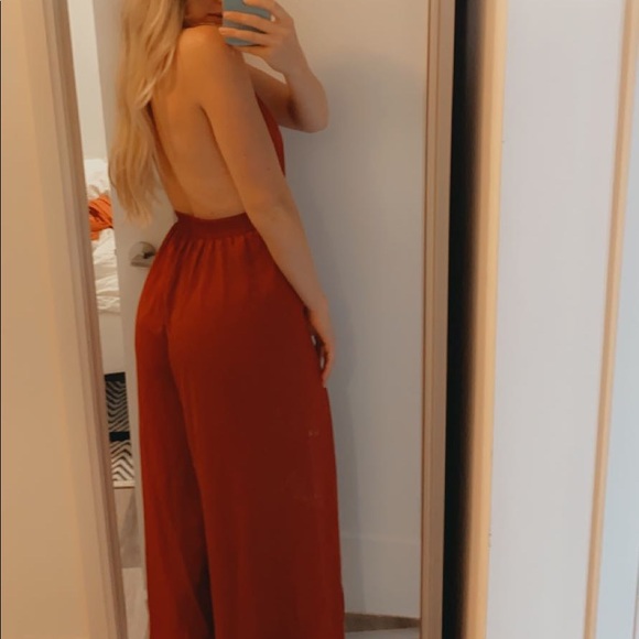 Rust red backless jumpsuit, size M - Picture 2 of 6